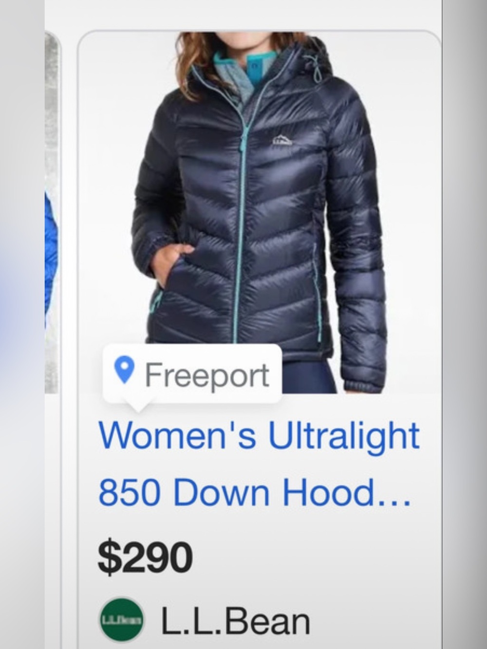 L.L. Bean Women's Down Puffer Jacket - Navy with Teal Trim